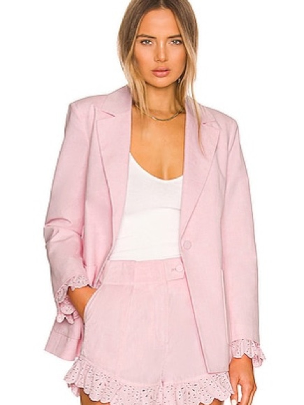 Something Navy Eyelet Cuff Linen Blend Blazer Light Pink Size M